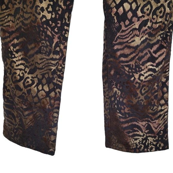Eric Casual | NWT Women's Black and Gold Metallic Corduroy Leopard Pants - Picture 4 of 11